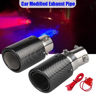 Universal Car Modified Carbon Fiber Tail Pipes With Red/Blue LED Flaming Luminous Car Exhaust Muffler Pipe 63-65mm