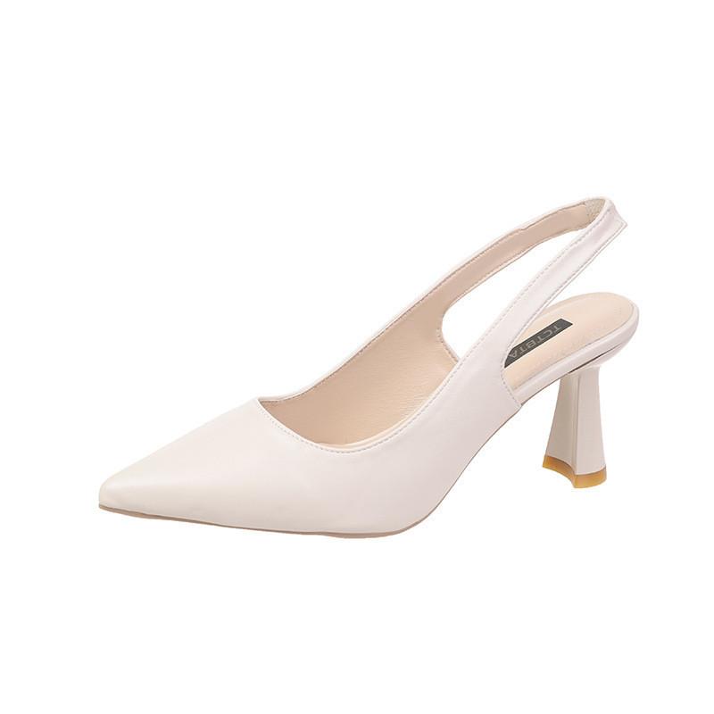 Elegant Pointed Toe High Heels With Clear Back And Mid Heel For Summer Wear