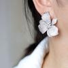 Elegant Floral Stud Earrings Women Micro-Paved Zircon Blossom Design Gold White Tone Fashion OL Accessory