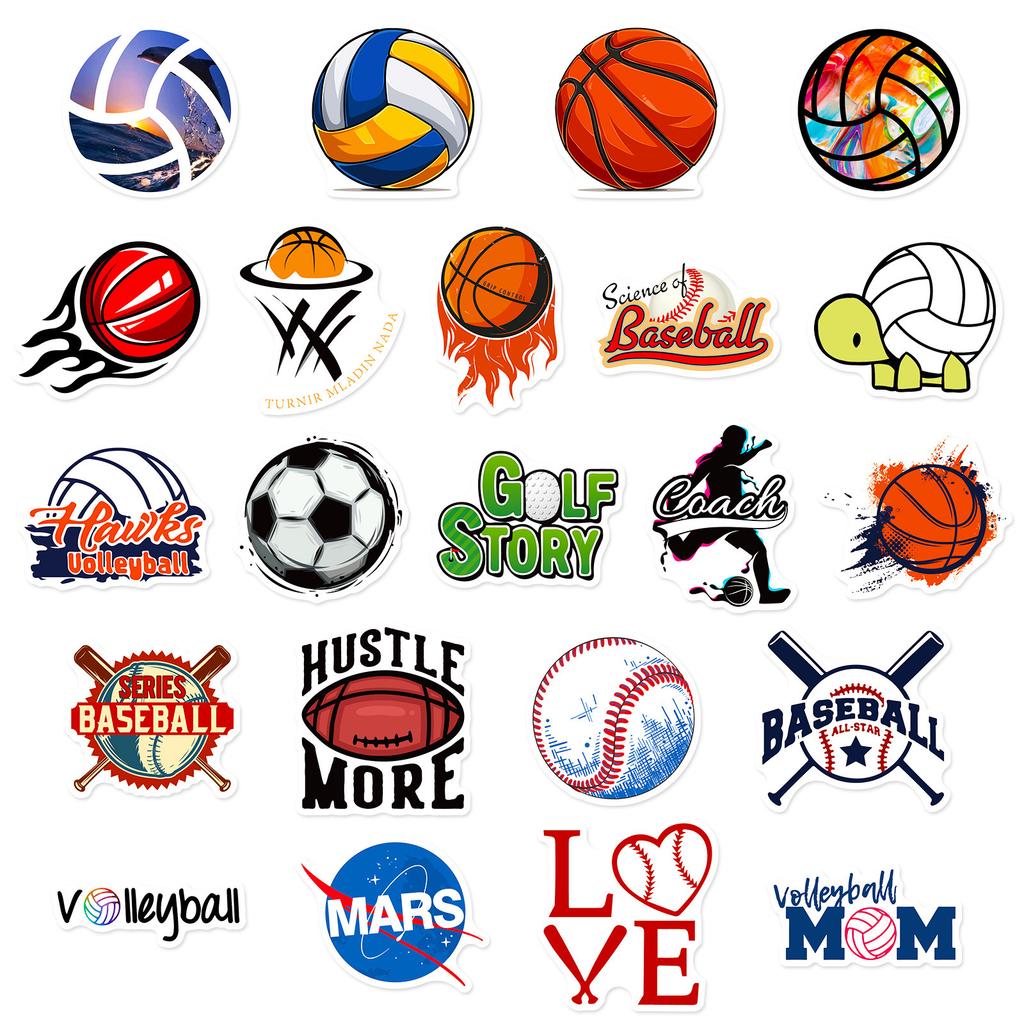 50 Self-Created Ball Sports Stickers, Rugby Volleyball Softball Football Nba Basketball Sports Collection Stickers