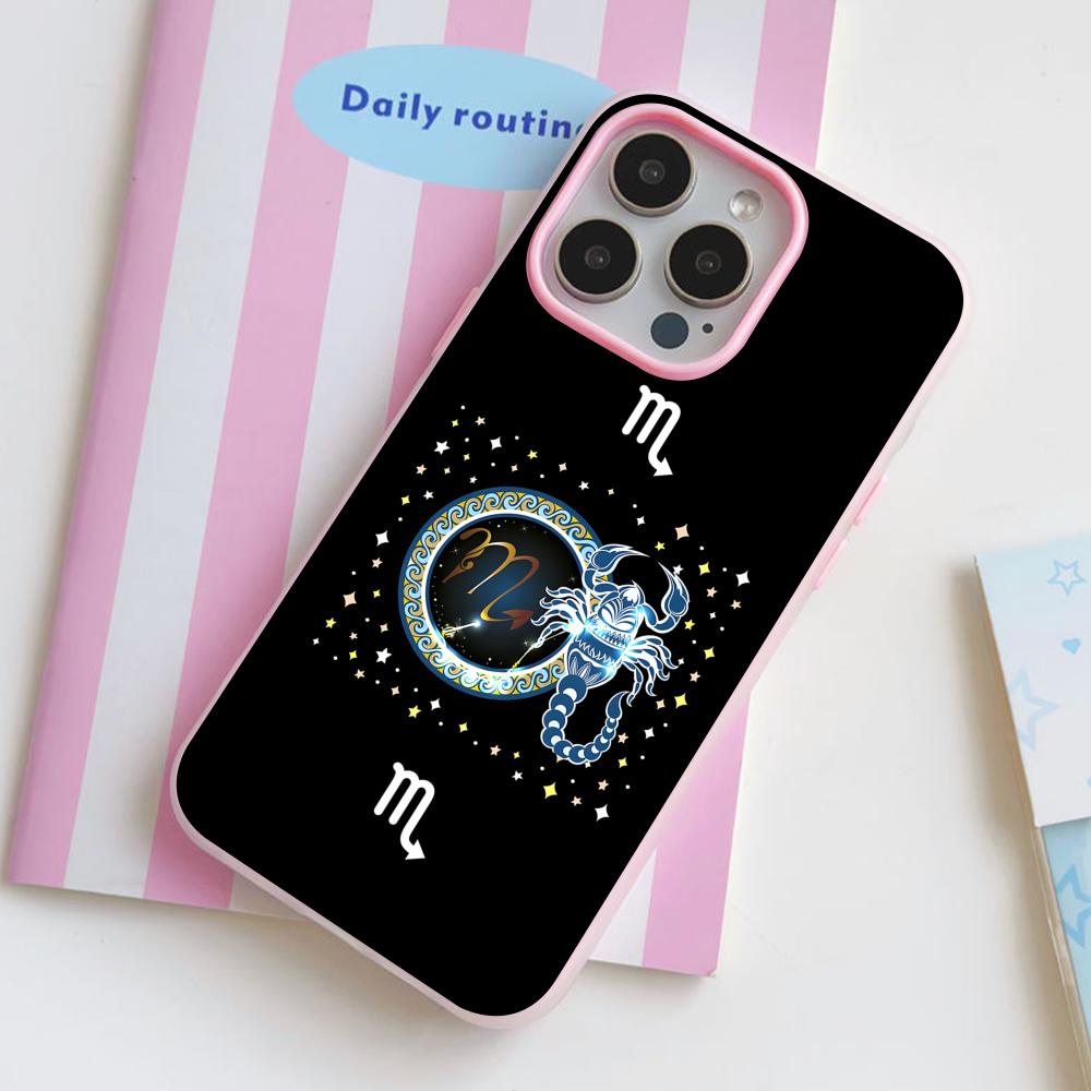 Zodiac Sign Scorpio Phone Case for iPhone 17 16 15 14 13 12 11 Air Pro Max Plus Jelly Double Layer Pink Cover
