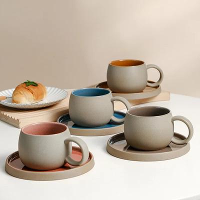 Retro Grove Keramiek Mok en Schotel Combinatie Japanse Koffiekop Set Scandinavische Afternoon Tea Ontbijtkop Latte Koffiemok