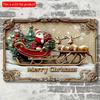 2d Flat 30*20cm, Glam Style Wooden Wall Hanging Decorative Sign, Festive Santa with Reindeer and Gifts Christmas Theme, Multipurpose Holiday, for Home
