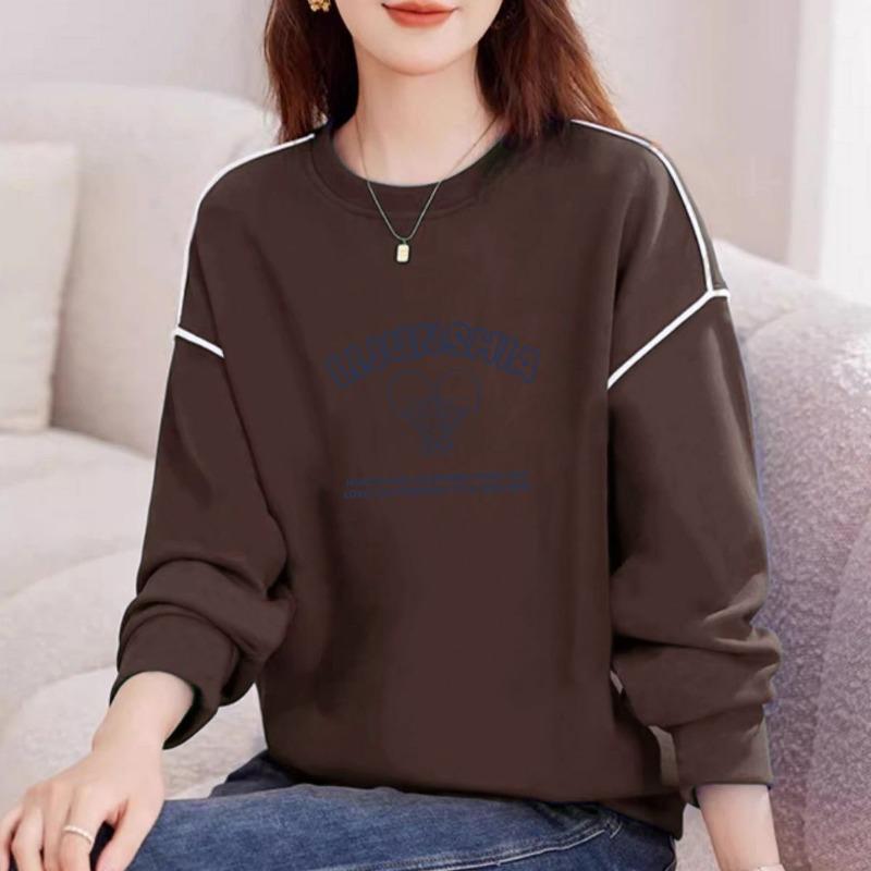 Fashion Women's Autumn and Winter New Style Loose Long-sleeved High Street Bottoming Pure Cotton Round Neck Sweatshirt Pullover