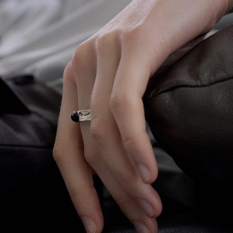 ovbeige [VEI] 925silver STONE BOLD RING_ONYX