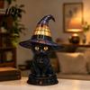 Mystical Ambient Light Halloween Witch Cat Night Light, Resin Table Lamp with Warm Gothic Bedroom Glow, Home Decor for Shelf, Spooky Gift