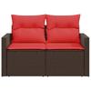 Garden Sofa with Cushions 2 Seater Brown Poly Rattan