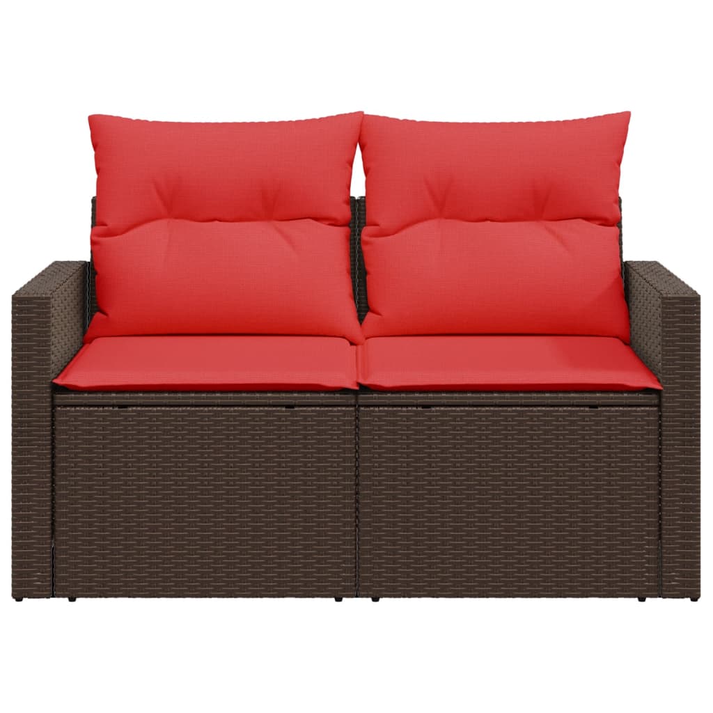 Garden Sofa with Cushions 2 Seater Brown Poly Rattan
