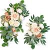 2Pcs Artificial Rose Flowers Green Plant Decoration, For Outdoor Patio Garden Wedding Reception Background Decoration, Flower Decoration Wall Home