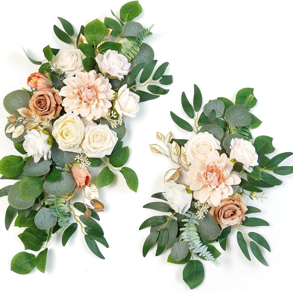 2Pcs Artificial Rose Flowers Green Plant Decoration, For Outdoor Patio Garden Wedding Reception Background Decoration, Flower Decoration Wall Home