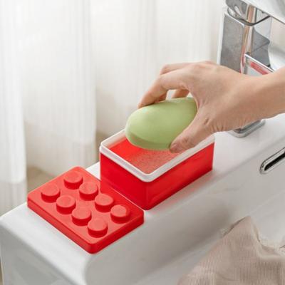 New Portable Building Block Soap Box Waterproof with Lid Travel Soap Box Creative with Absorbent Sponge Soap Holder