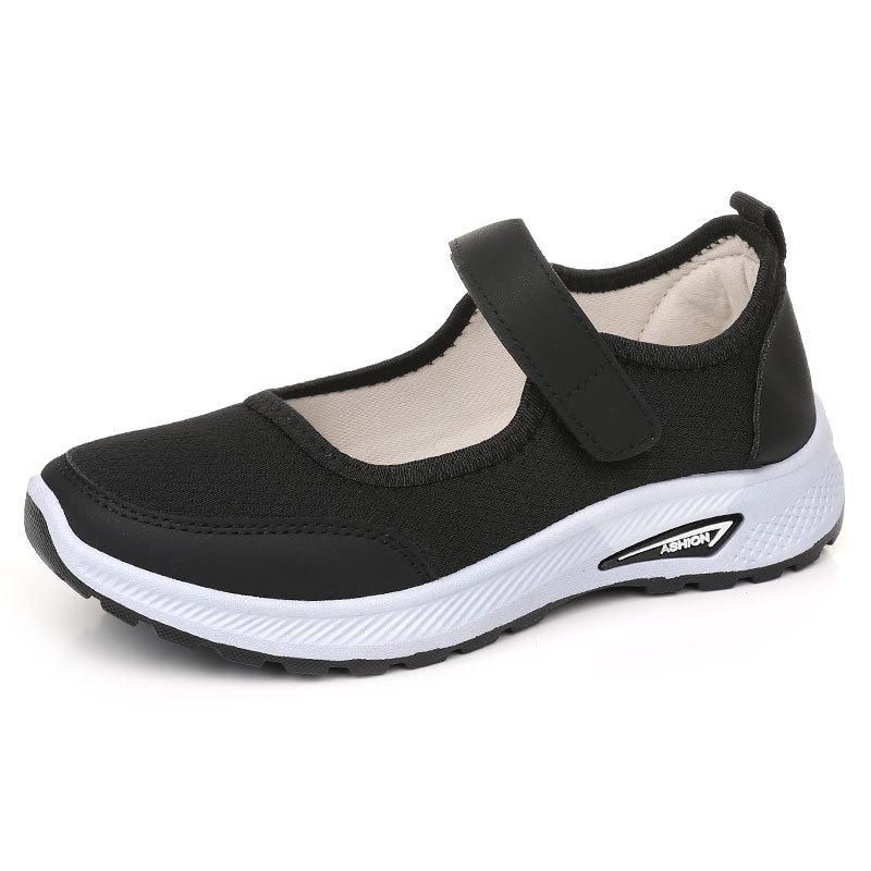 Middle-aged and elderly mother shoes summer hollow mesh casual shoes women s TEMU soft sole non-slip Velcro walking shoes 41 чёрный