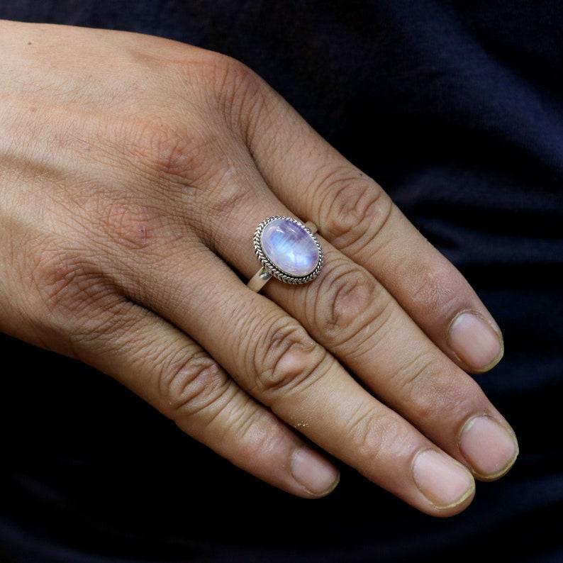 Mondstein-Edelstein-Ring, Ring aus massivem 925er Sterlingsilber, Designer-Ring, Geburtsstein-Ring, Damenring, Silberschmuck, Verlobungsring