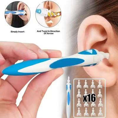 1set Ear Wax Remover Tool Ear Cleaner With Soft Silicone 16 Replacement Tips Simply To Grab Extract Earwax