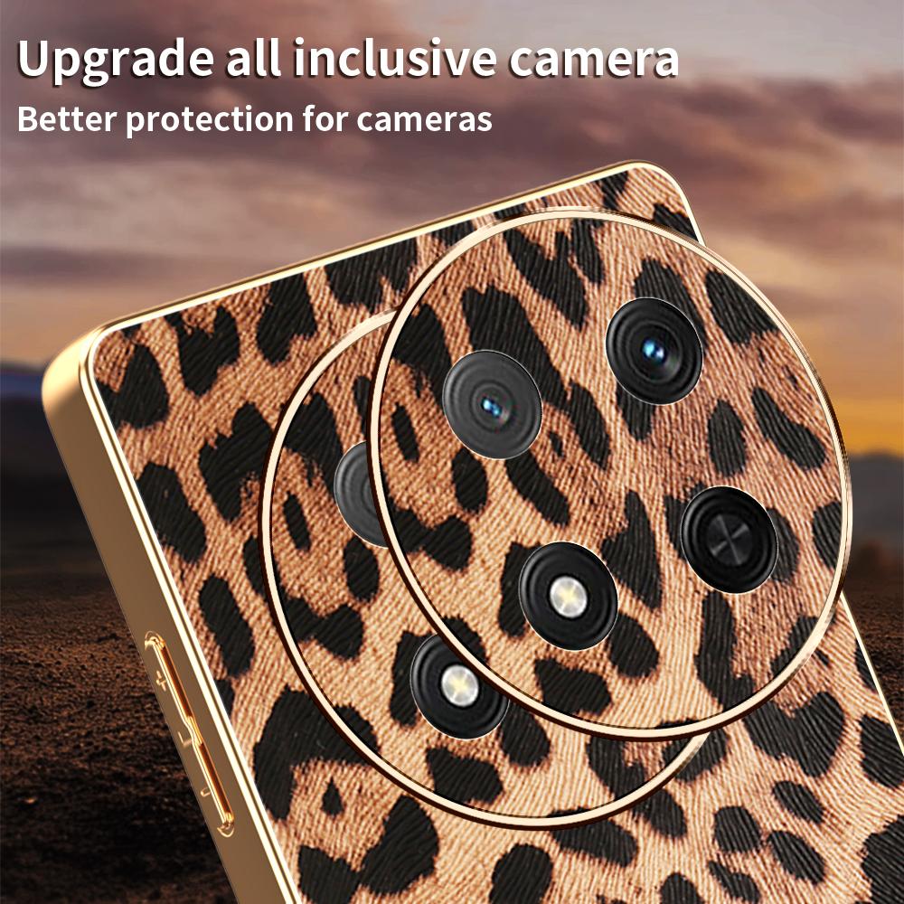 Phone Case For Honor Magic7 Lite 5G/X60 Pro 5G/X9c 5G Leopard Print PU Leather Coated PC+TPU Electroplating Cover