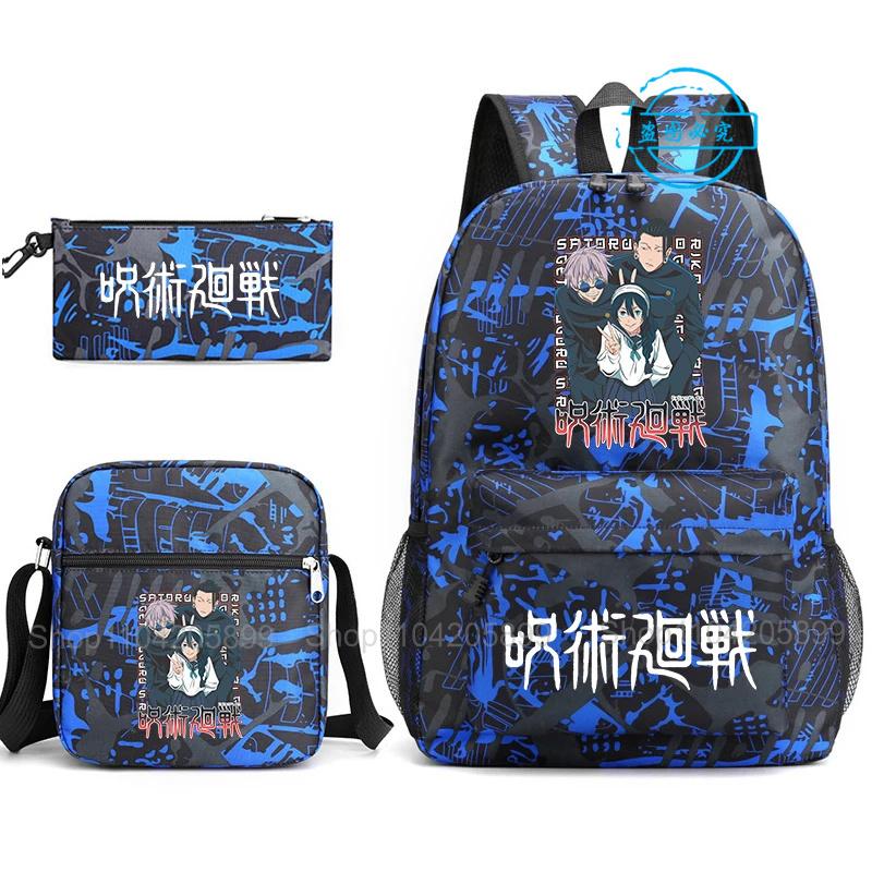 3 stuks Jujutsu Kaisen Rugzak Jongens Meisjes Anime Mochila Student Schooltas met Schoudertas Etui Dagelijks Reizen Rucksack