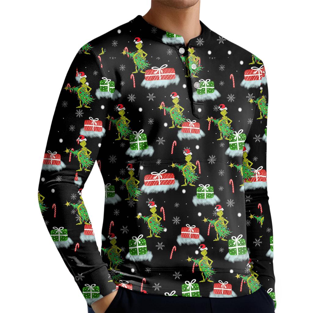 Herren Casual Button-Down Sweatshirt Mode Bedrucktes Langarmshirt Pullover