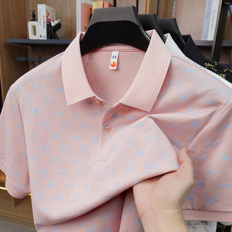 Trendy Fashion Printed Short Sleevepolo Men s Summer Sweat-Absorbent Breathable Casual Versatile Loose Fit Top M