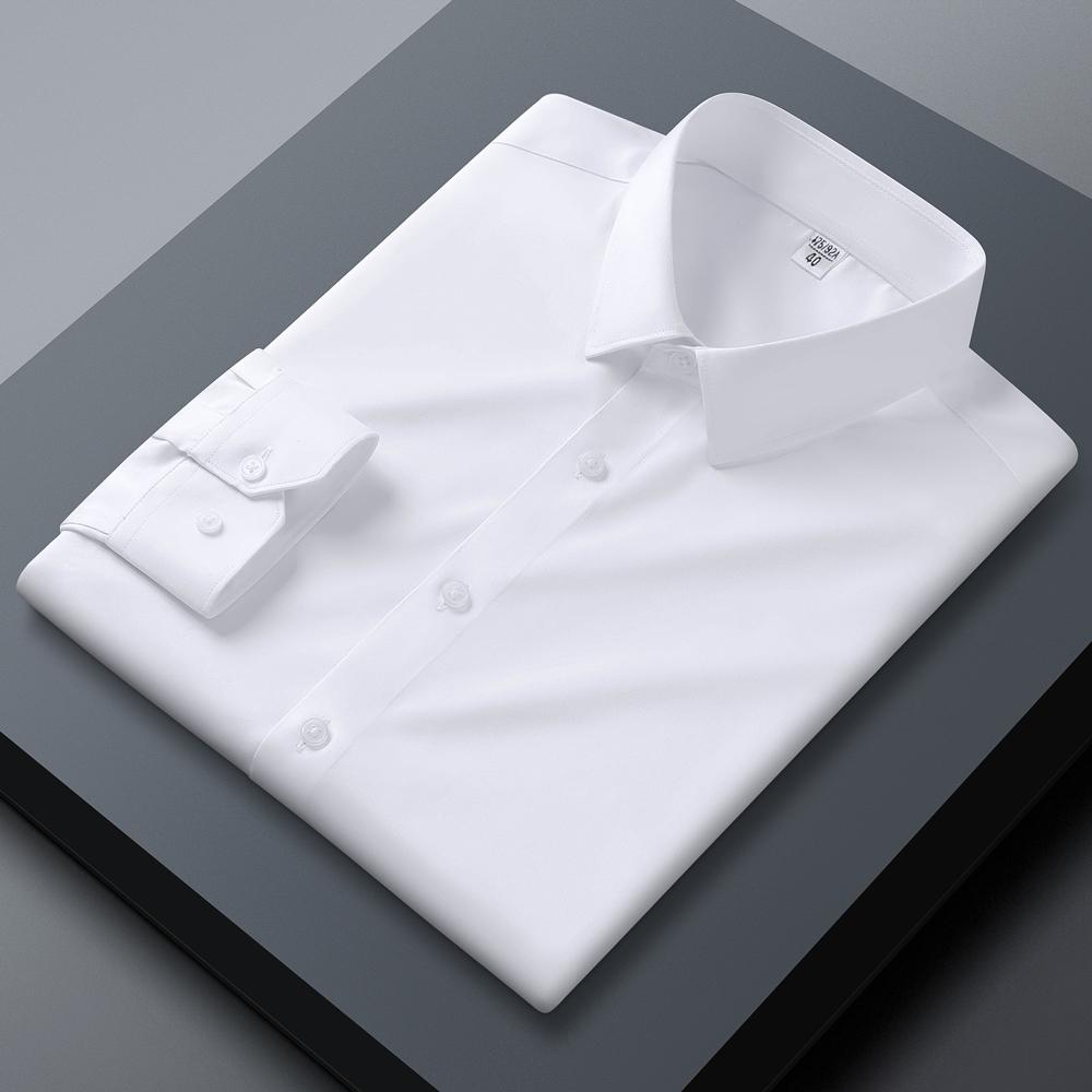 

Чоловіча сорочка з довгим рукавом, звичайної посадки, еластична, гладка, не мнеться, м яка, комфортна, для ділового повсякденного офісного одягу, на цілий рік 43 білий