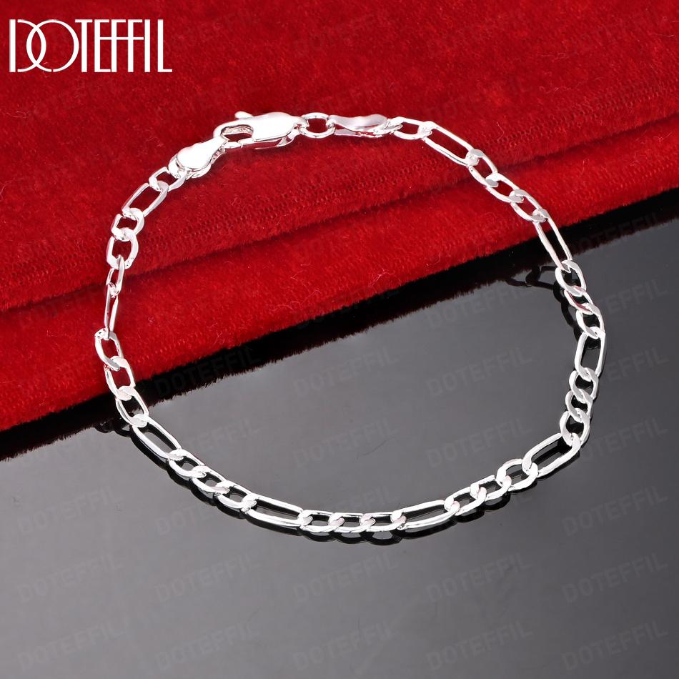 925 Sterling Silver Gift Wedding Jewelry 4mm Side Chain Fashion Bracelet