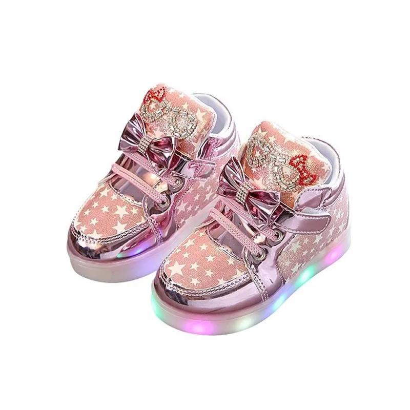 Größe 21-30 Baby LED Schuhe für Mädchen Anti-Rutsch Leuchtende Sneaker Atmungsaktiv Leuchtende Freizeit-Sneaker Mädchen LED Leuchtende Schuhe