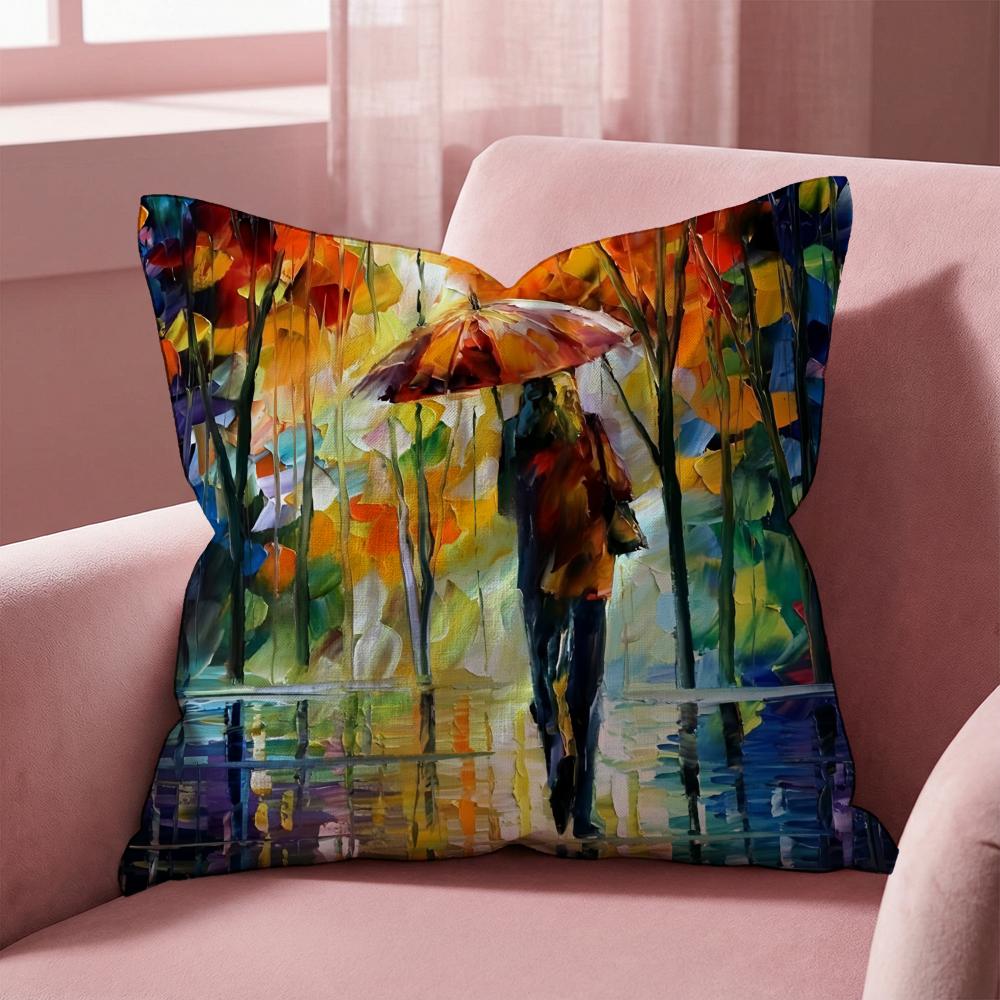 L-Leonid Afremov Oil Painting Cushion Cover Multi-Scene Pillow Cover for Home & Car - Reversible, Soft & Durable for Daily Use