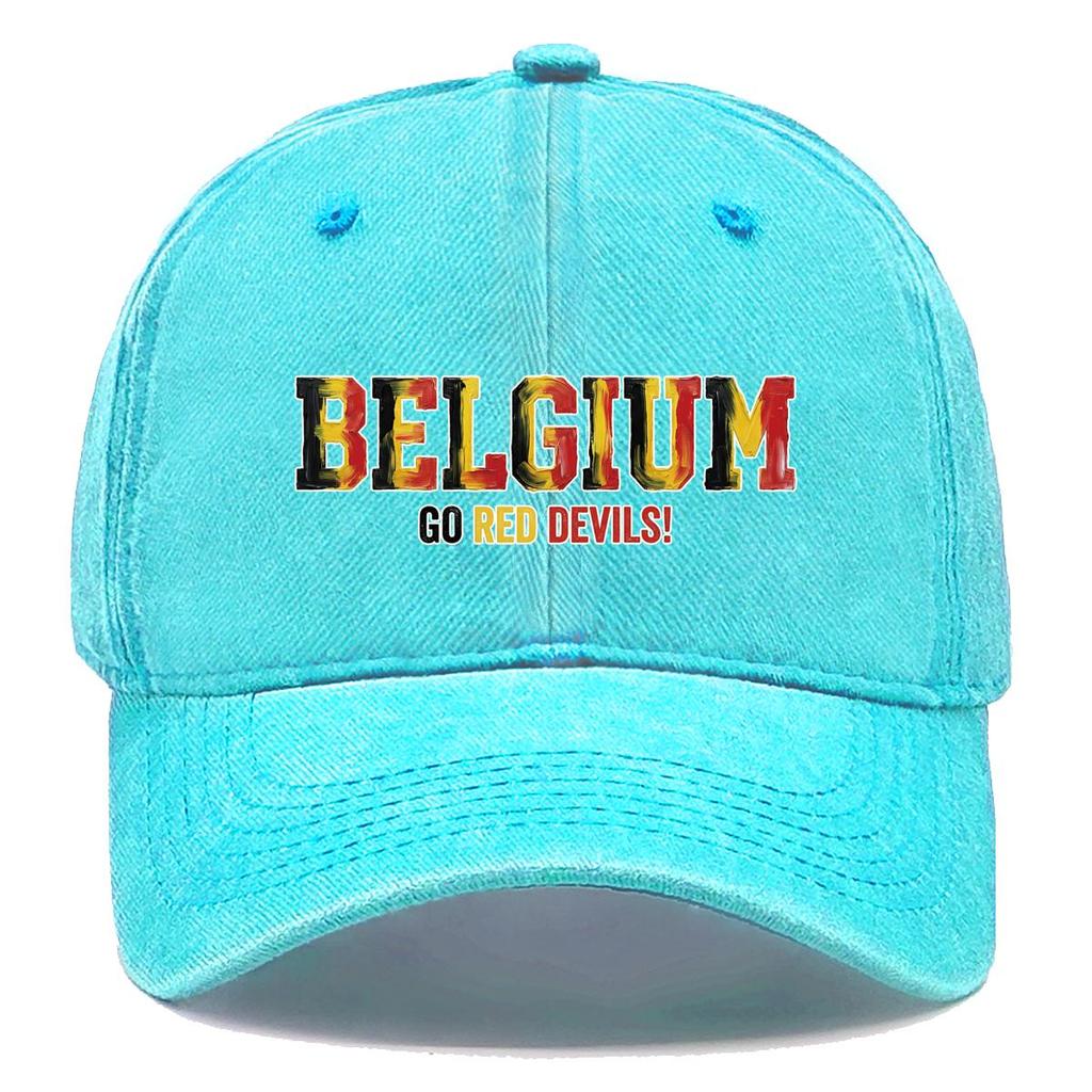 "BELGIUM" "GO RED DEVILS" Flag Printed Baseball Cap , Adjustable Snapback Baseball Cap Trendy Casual Hip Hop Raw Brim Woman's Cap