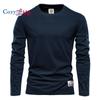 Ny Hyggelig Herre Langærmet Ensfarvet T-shirt Sport Yderbeklædning Rund Hals Bomuld Basis T-shirt