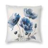 Blue Poppy Flowers Square Pillowcase Polyester Linen Velvet Creative Zip Decorative Home Cushion Cover X