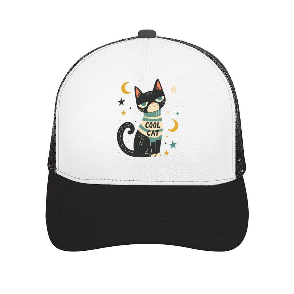 Playful Midnight Cat Star Illustrati Mesh Baseball Cap Casual Hat Outdoor For Womens Unisex FeUnisex