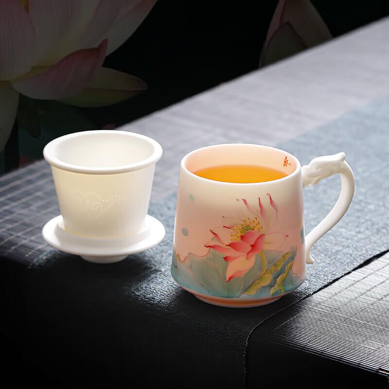 Dehua Ceramic Tea Separation Office Mug with Crystal Infuser