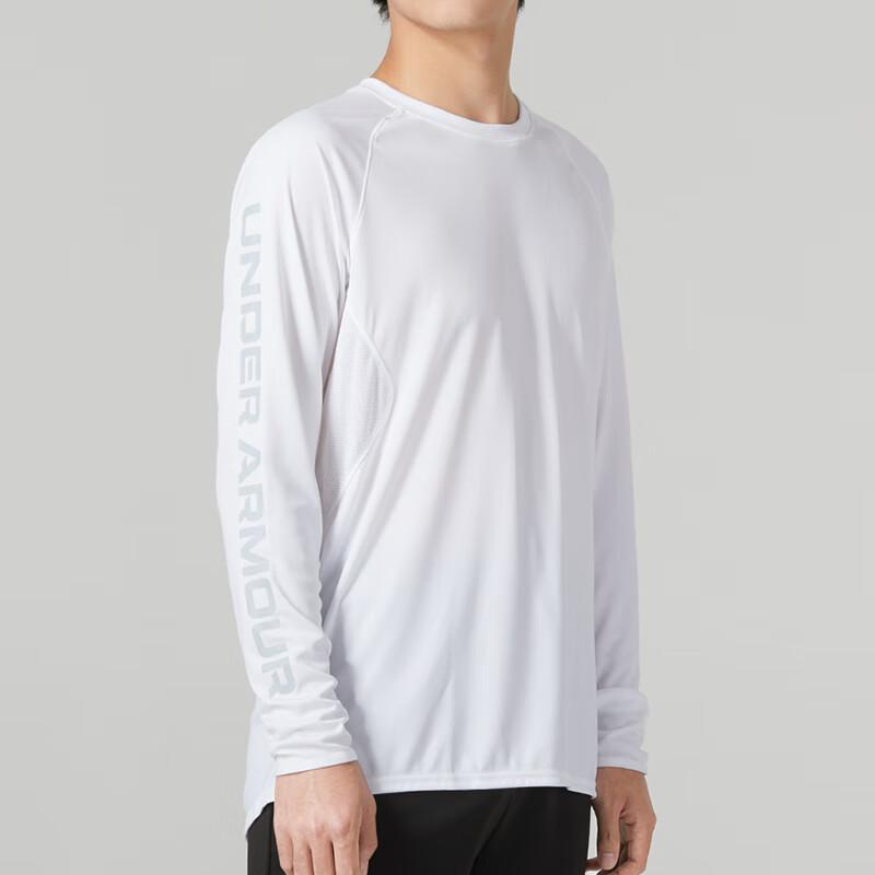 Under Armour Logo Print Dry Soft Basketball Long Sleeve T-Shirt Men Tops White 1374328-100