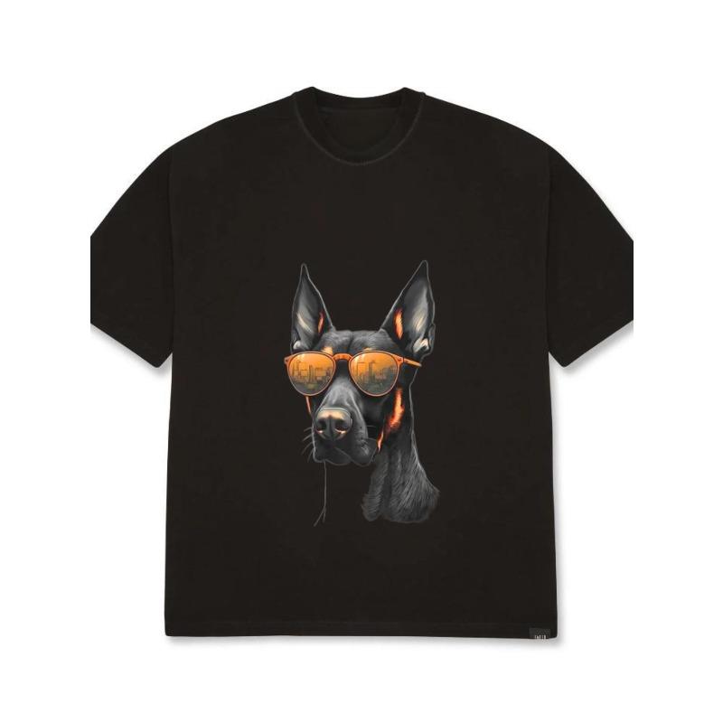 

Men s Oversized T-Shirt Black Dog With Sunglasses Print Casual Streetwear Style XXXXL