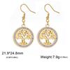 Tree of Life Women's Earrings Stainless Steel Gold Clear Zircon Round Pendant Dangle Earring Amulet Jewelry Gift