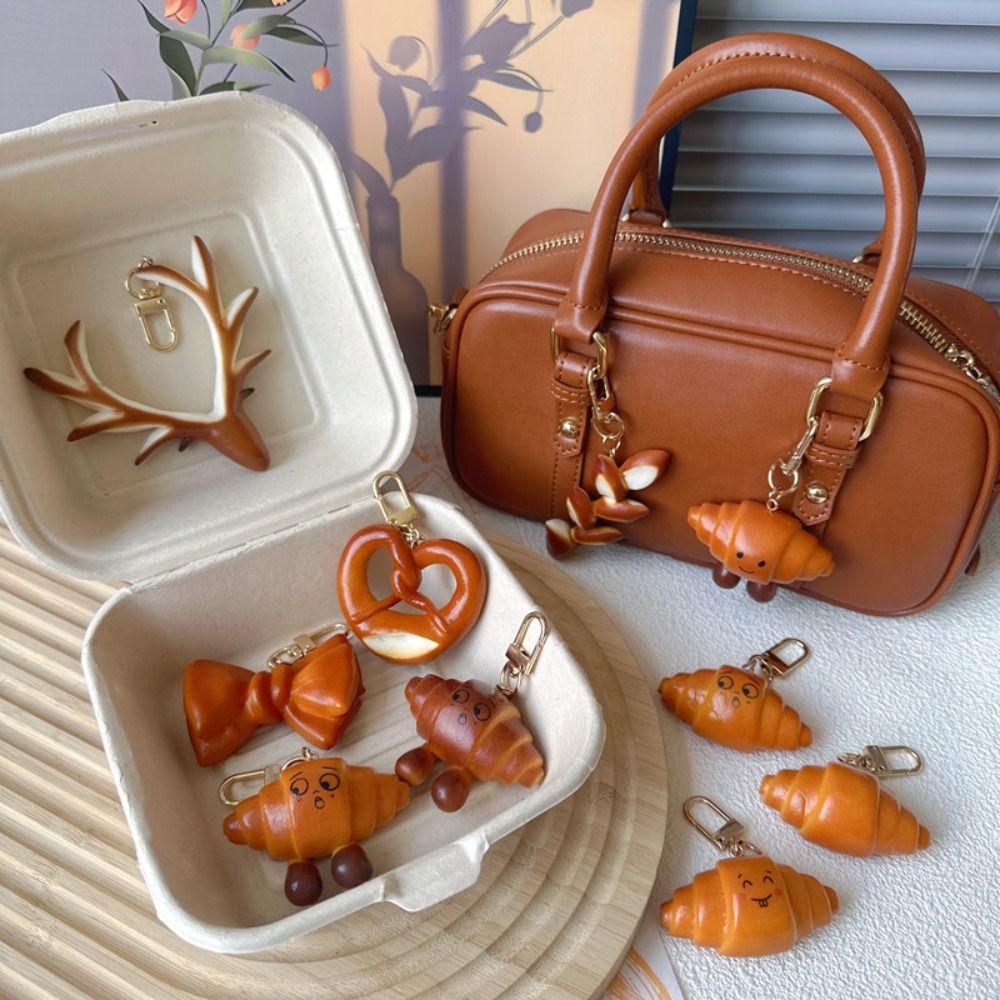Bagel Simulated Food Key Chain Pretzel Croissant Bag Accessory Kawaii Alkaline Bread Pendant  Gift