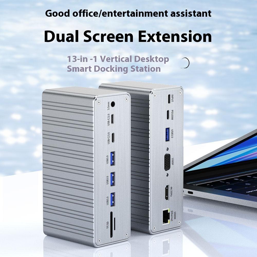 

2428 Type-C Hub 13 in 1 Desktop Docking Station USB 3.0 Gigabit Ethernet HD VGA Adapter for Laptop As Shown A