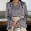 Women's Spring Solid Color Elegant Design Loose Blouse Solid Color Gentle Flutter Top
