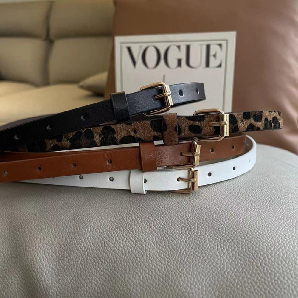 Slim Side Leopard Pattern Belt Metal Buckle Dress Decoration Fashion Thin Waist Belt Ladies/Girls