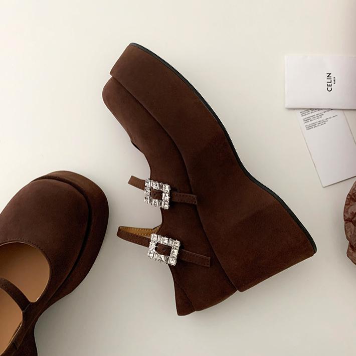 Platform Marie Janes Shoes Women Wedges Sandals Summer 2025 New Fad Pumps Dress Shallow Suede Elegant Plus Size Zapatos De Mujer