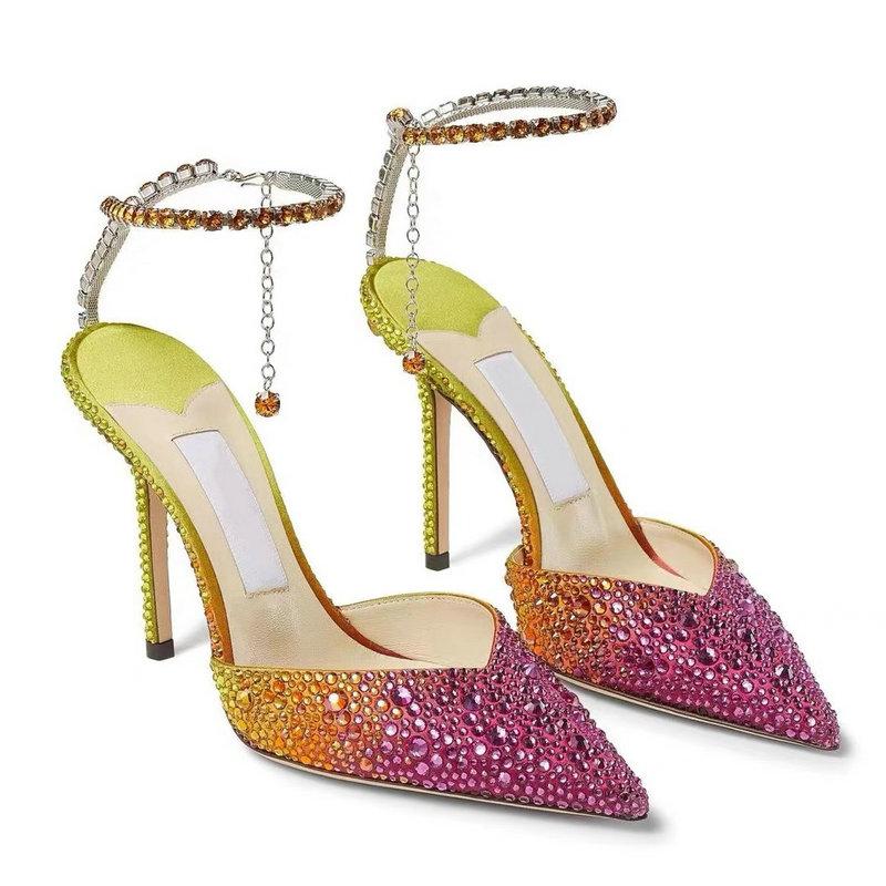 2025 New Rhine-Diamond White Sexy Pointy Top Beautiful High Heels Stiletto Bun Head One Line Buckle Sandals Woman