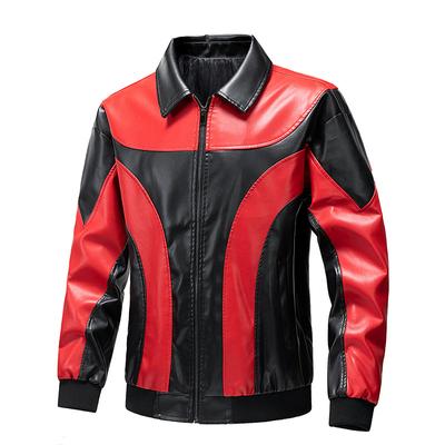 Large Size Color Matching Fashion Jacket Lapel Casual Spring and Autumn New Zipper Slim Leather Jacket