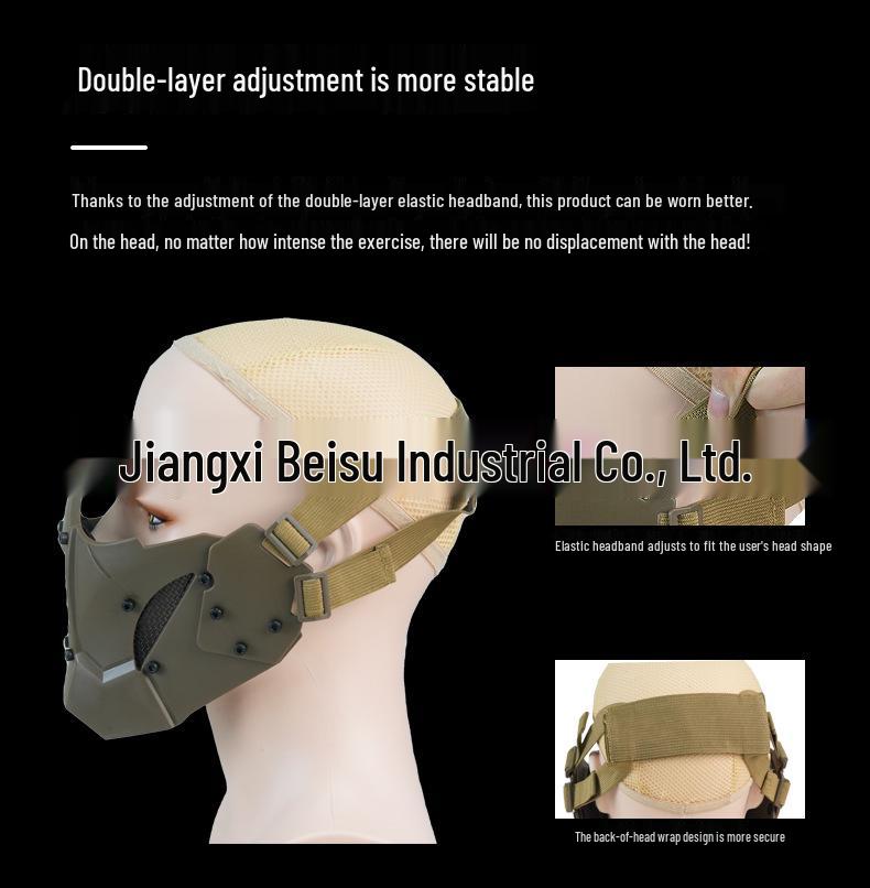 Masque Tactique Mi-Visage Halloween Cyberpunk - Design Guerrier de Fer Mécanique