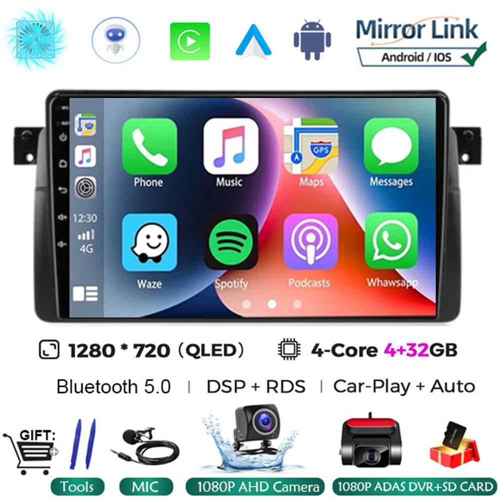 Android 14 Carplay WIFI+4G For BMW E46 M3 1998-2006  Car Radio Multimedia Video Playor Stereo GPS DPS Head Unit 360 Camera BT