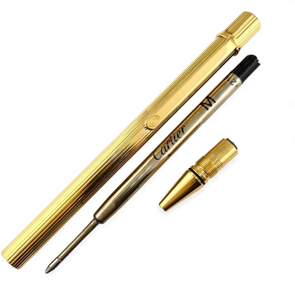 Great Cartier Ballpoint pen Striped Pattern gold mens Used