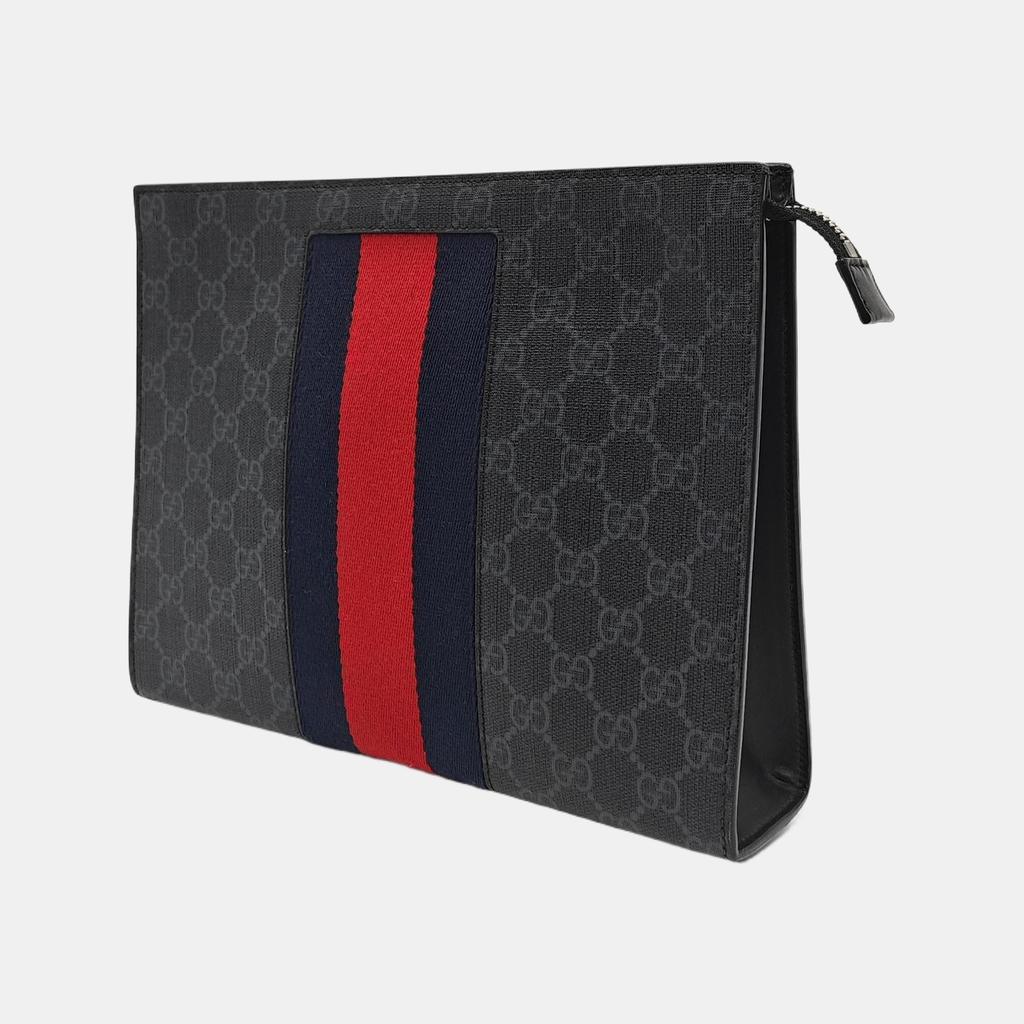 [Pre-Owned] Signature Logo Stripe Web Zipper Canvas Clutch - Excellent #6B5X54