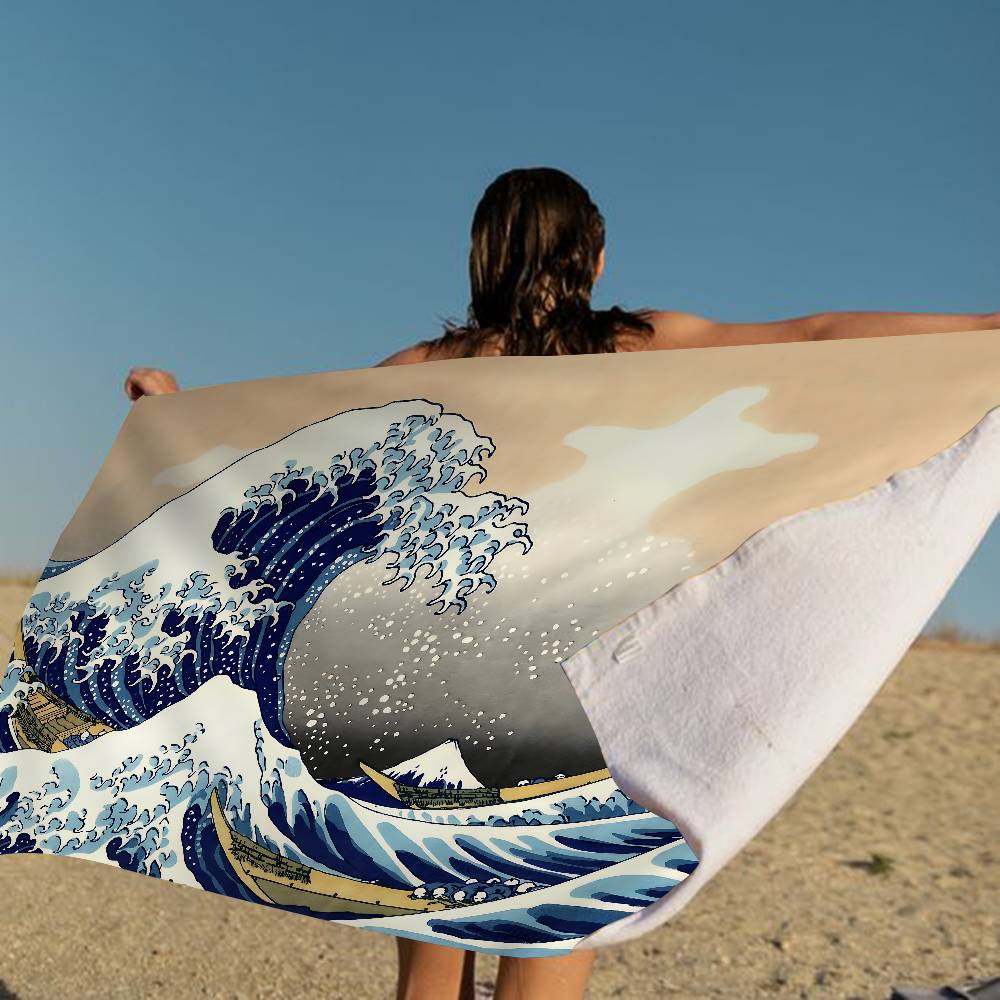 Giappone Onda di Kanagawa Coperta in Microfibra Asciugatura Rapida Teli da Spiaggia Stampa Oversize Super Assorbente Coperta Asciugamano da Piscina