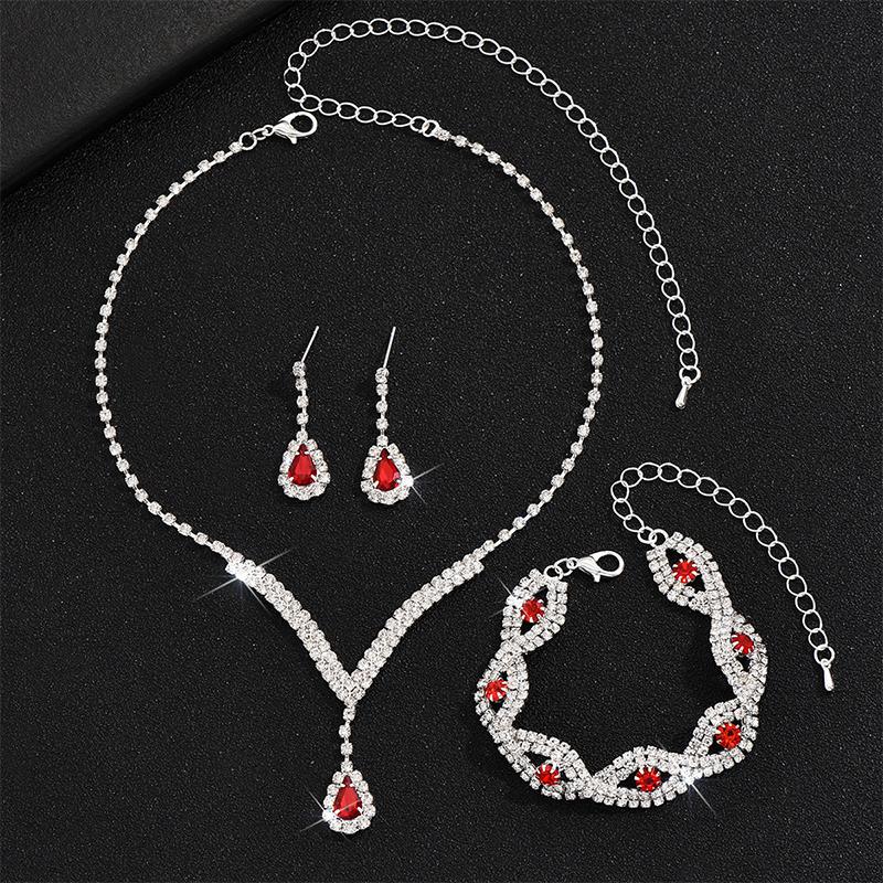 

1Set Luxury Exquisite Bride Jewelry Set For Women Girls Simple Water Drop Earrings Necklace Bracelet Gifts