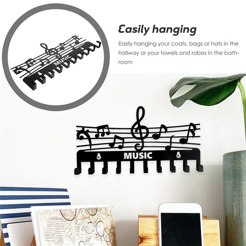 Key Holder Wall Mount Home Decorative Key Holder Hook Rail Music Note Shape Vintage Coat Hooks For Coat Hat Towel Rack Purse