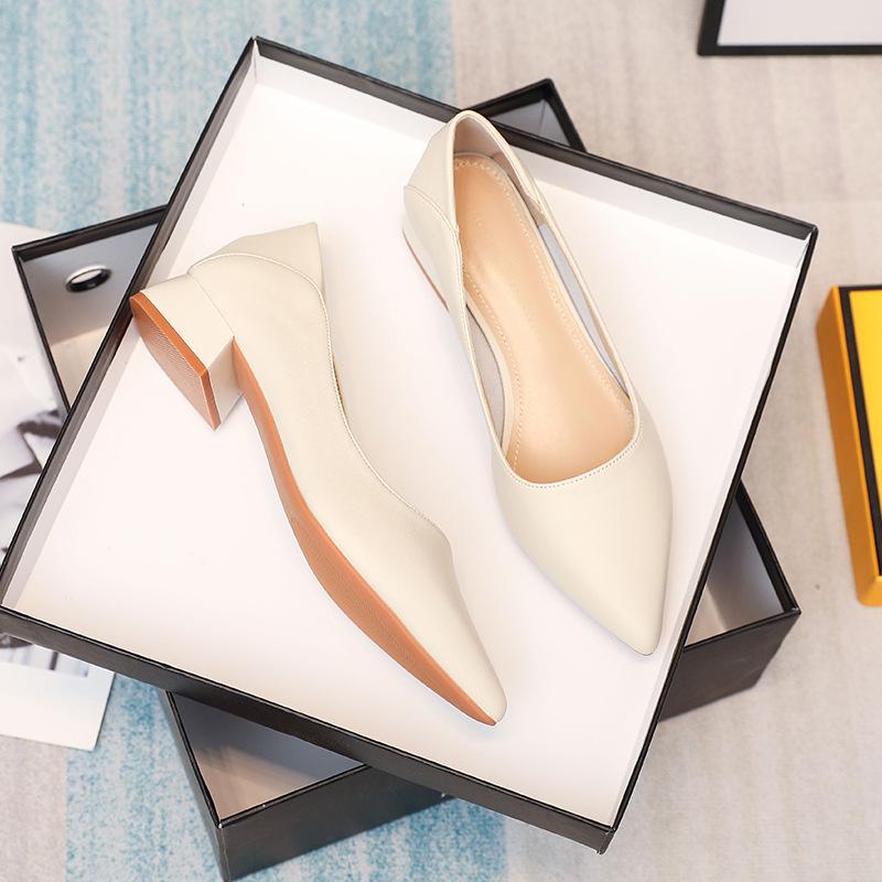 

thick heel low heel single shoes women s spring and autumn style temperament pointed work shoes are not tired feet shallow mouth middle heel commuting 45