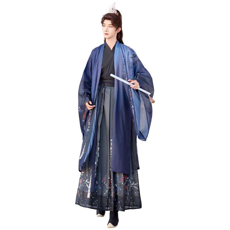 Hanfu-Paaranzug im Stil der chinesischen Wei- und Jin-Dynastie mit Kreuzkragen
